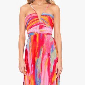 Xscape Abstract Print Pleated Chiffon Maxi Dress, Size 4